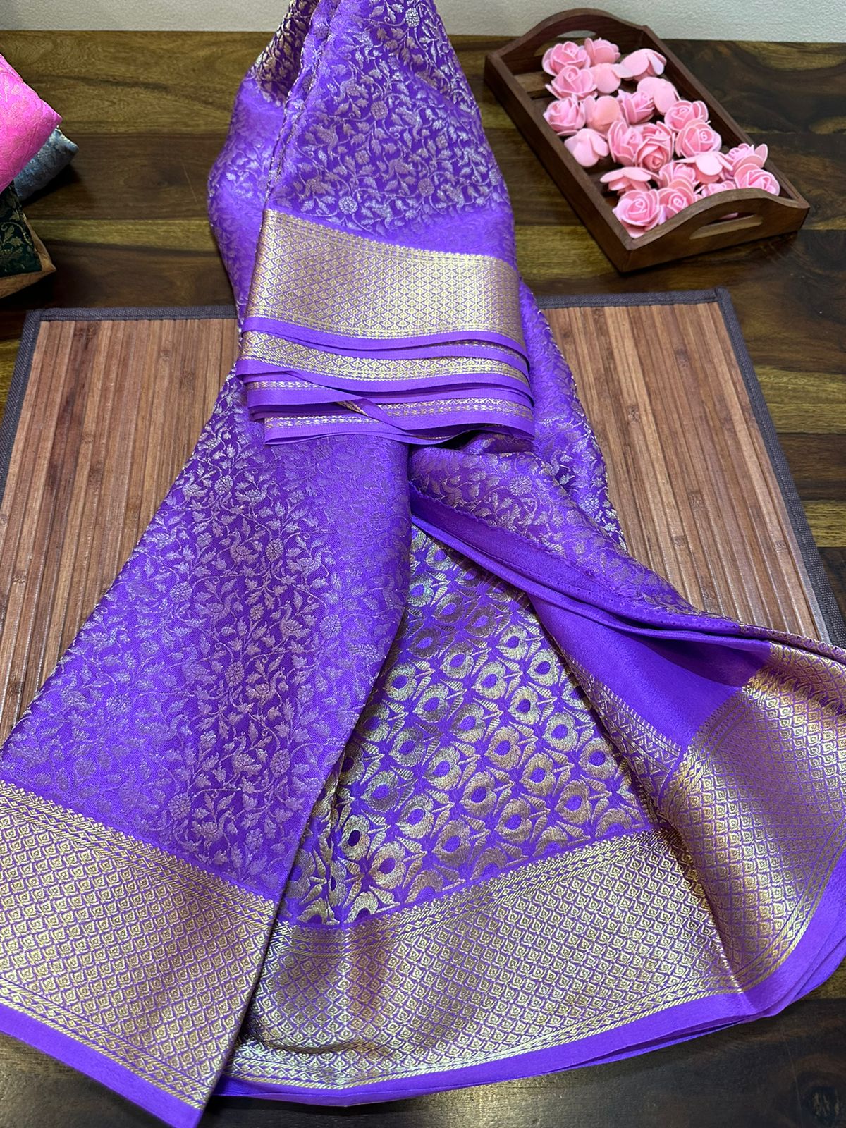 Pure brocade mysore silk 120 grm thickness saree