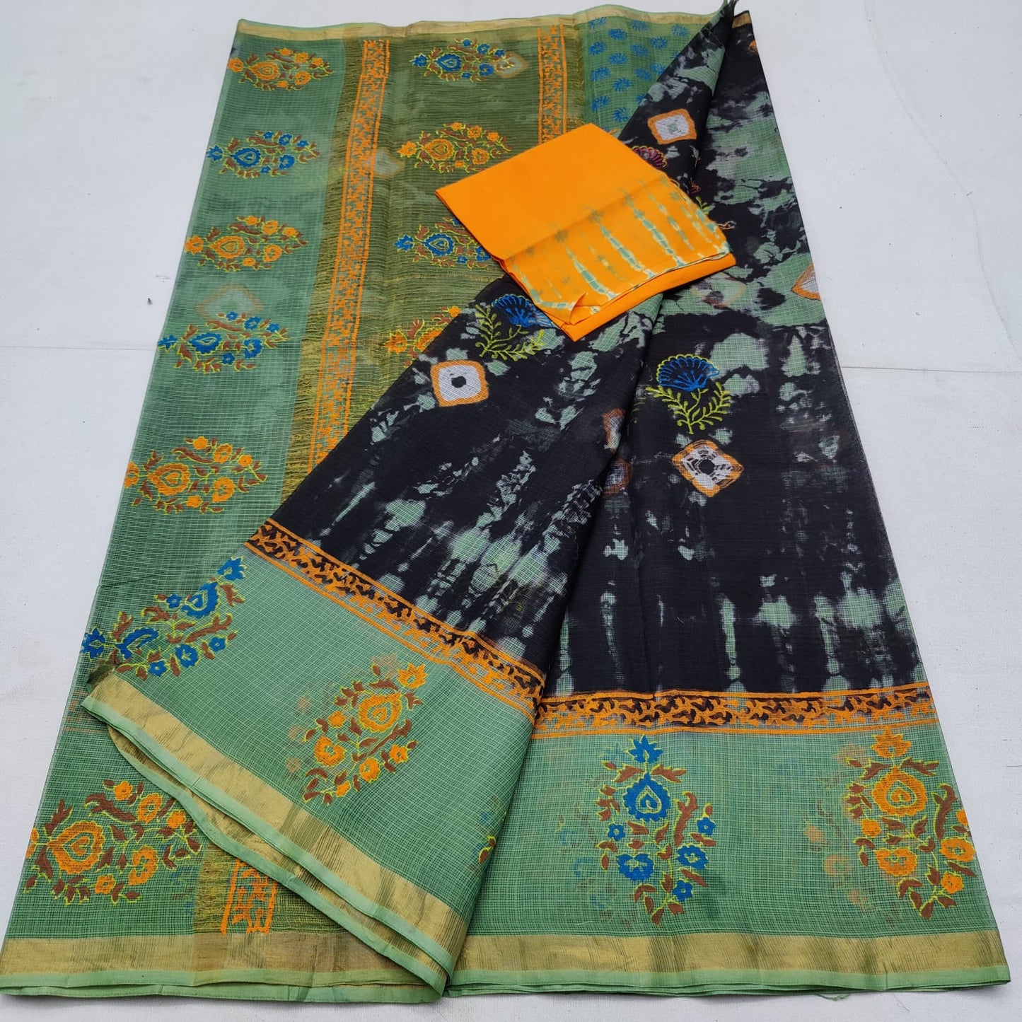 Pure cotton kota multidye & handblock printed saree