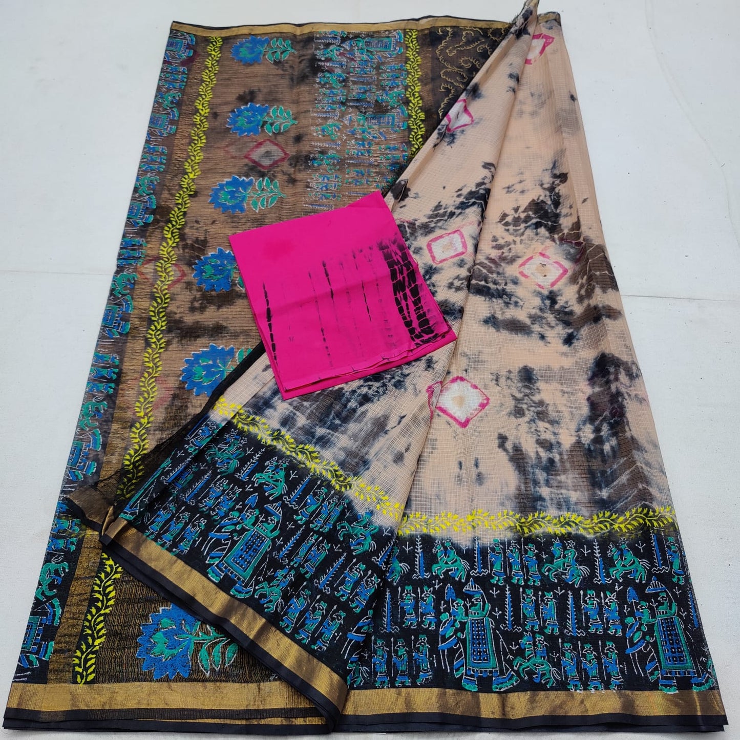 Pure cotton kota multidye & handblock printed saree