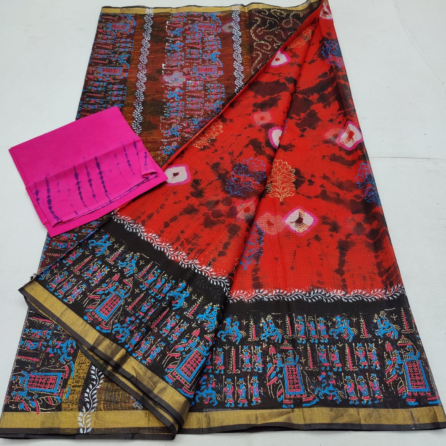Pure cotton kota multidye & handblock printed saree