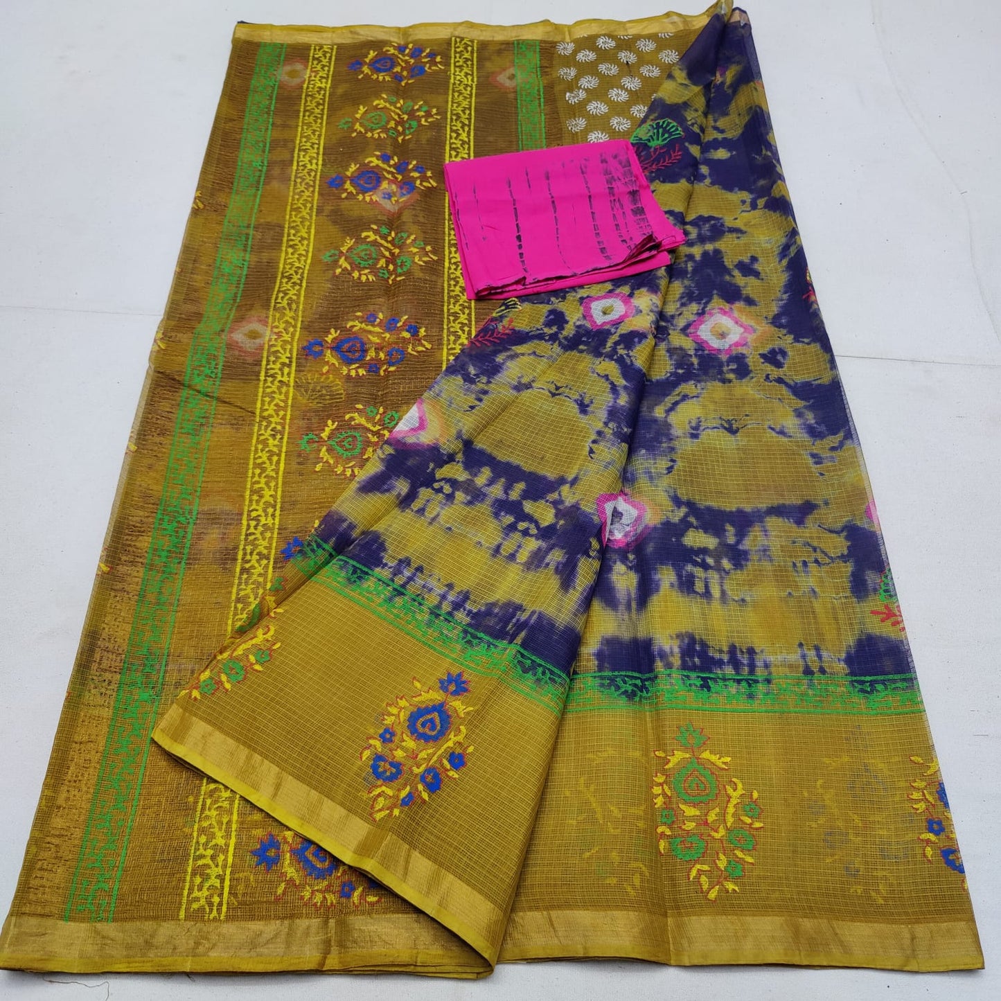 Pure cotton kota multidye & handblock printed saree