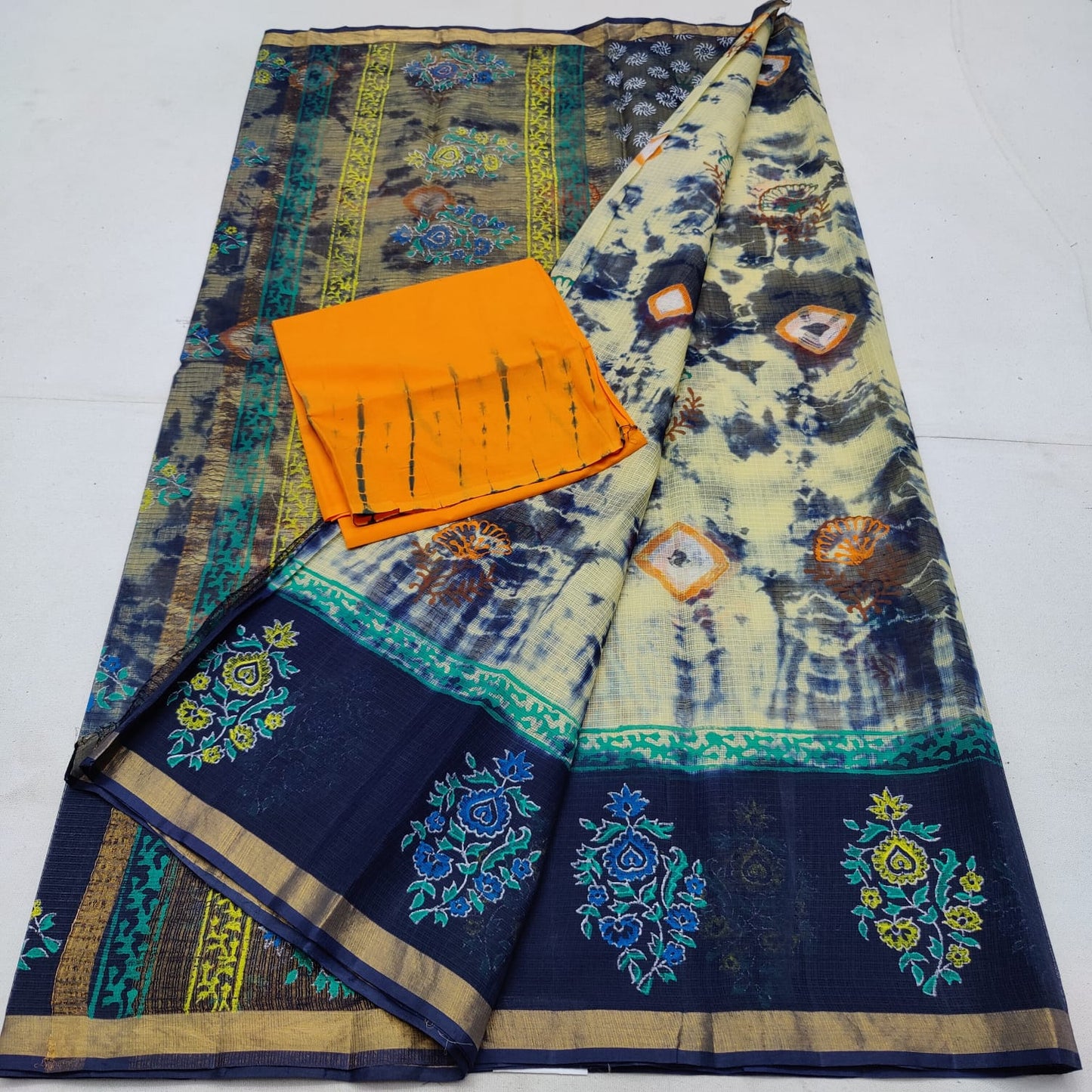 Pure cotton kota multidye & handblock printed saree