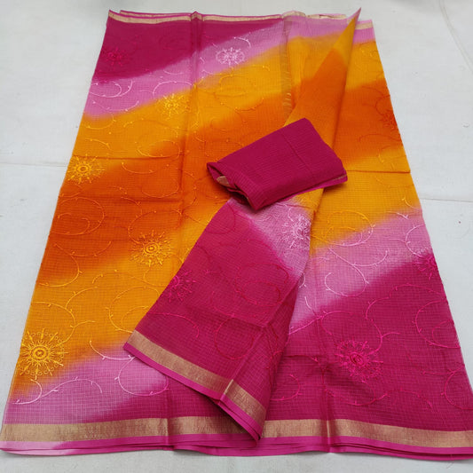 Pure cotton kota weaving & self embroidery & multidye saree