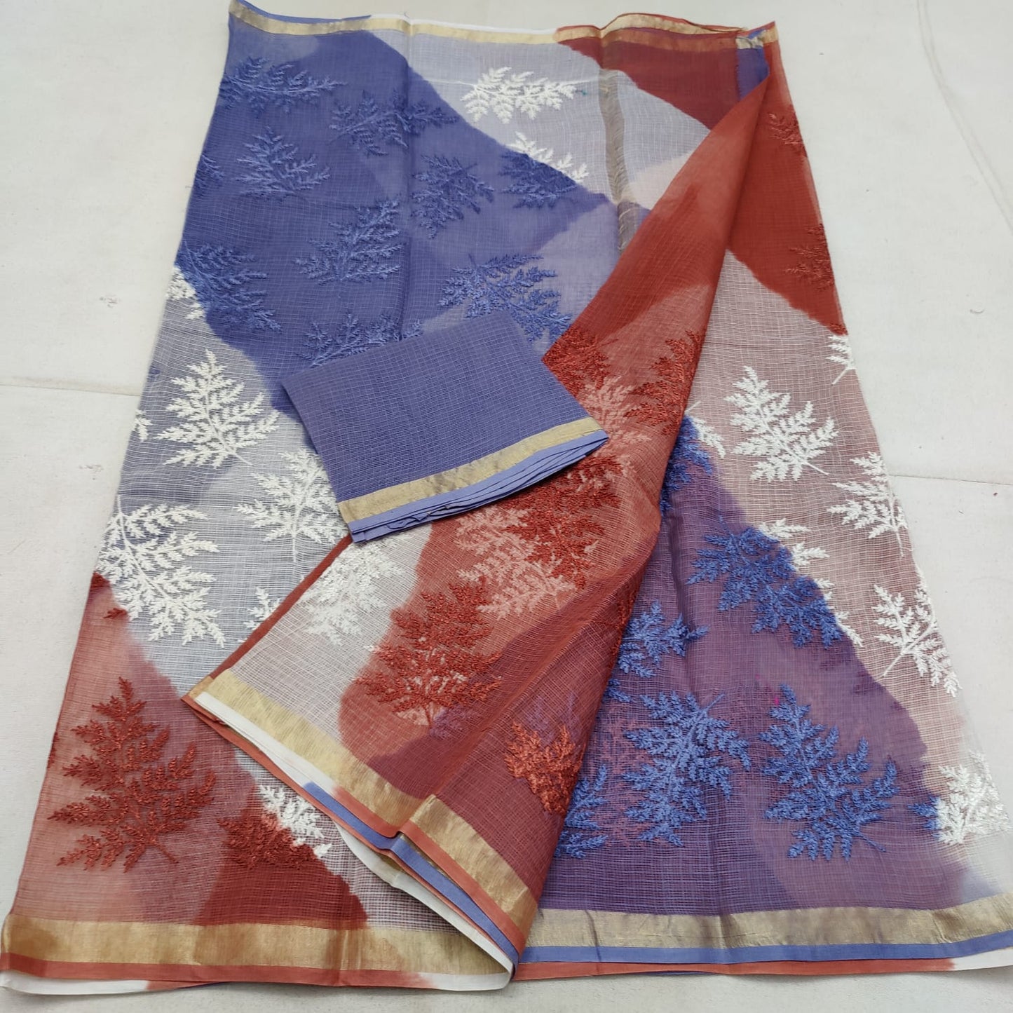 Pure cotton kota weaving & self embroidery & multidye saree