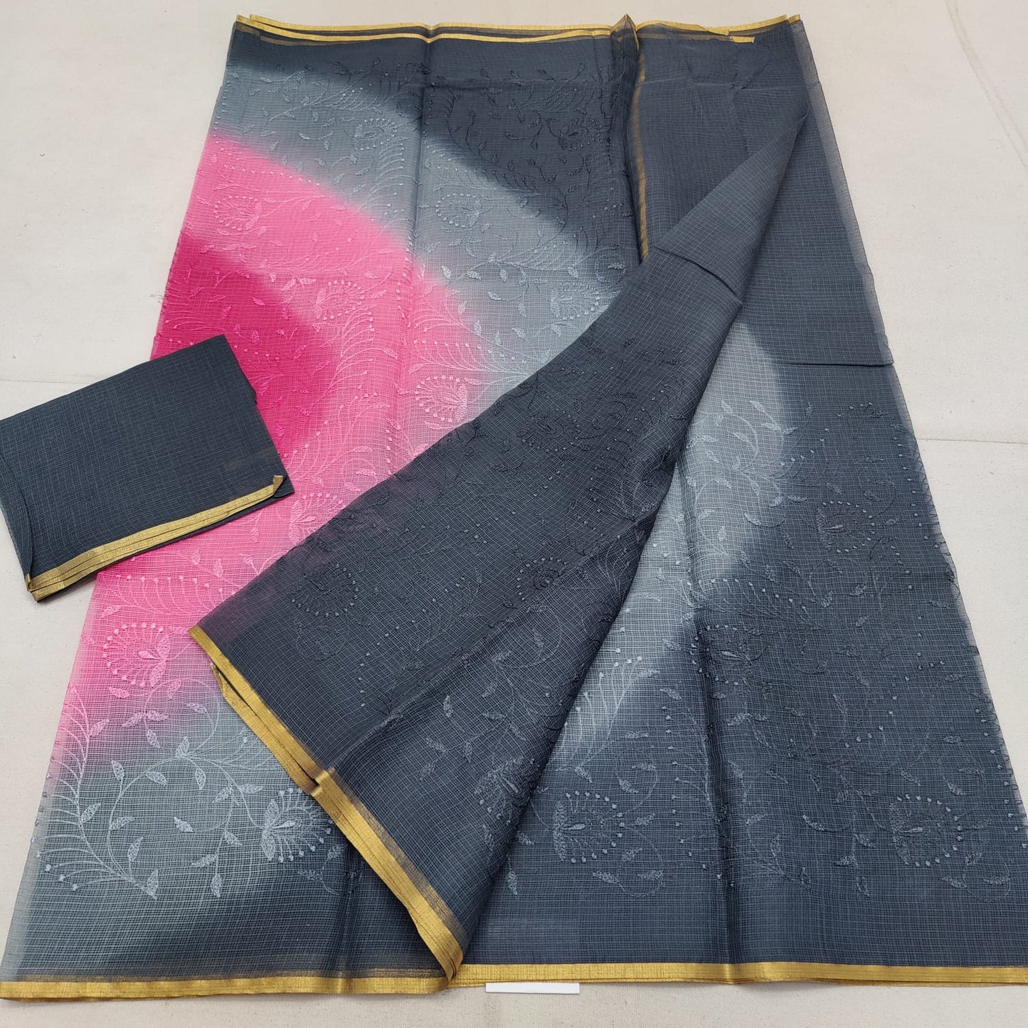 Pure cotton kota weaving & self embroidery & multidye saree