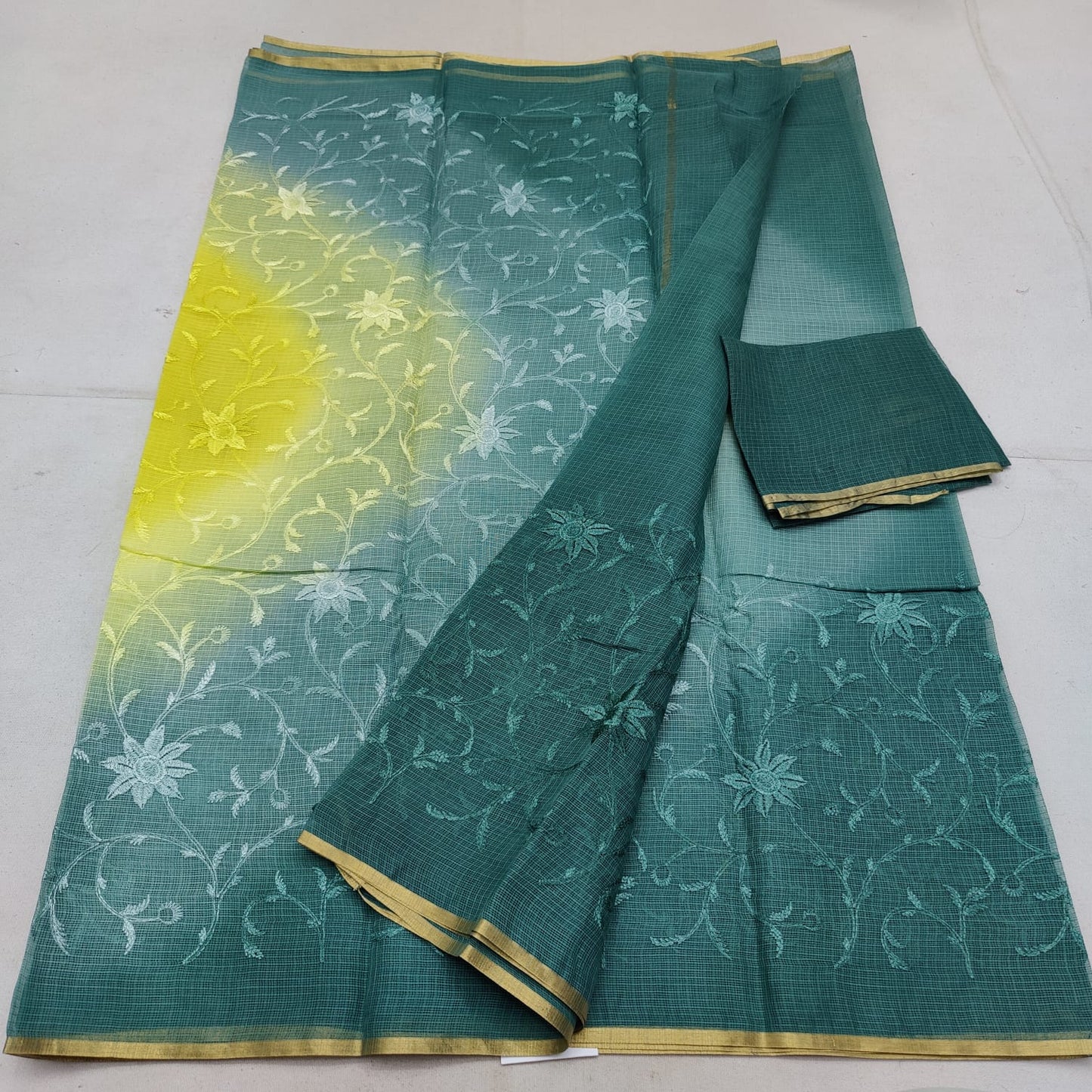 Pure cotton kota weaving & self embroidery & multidye saree