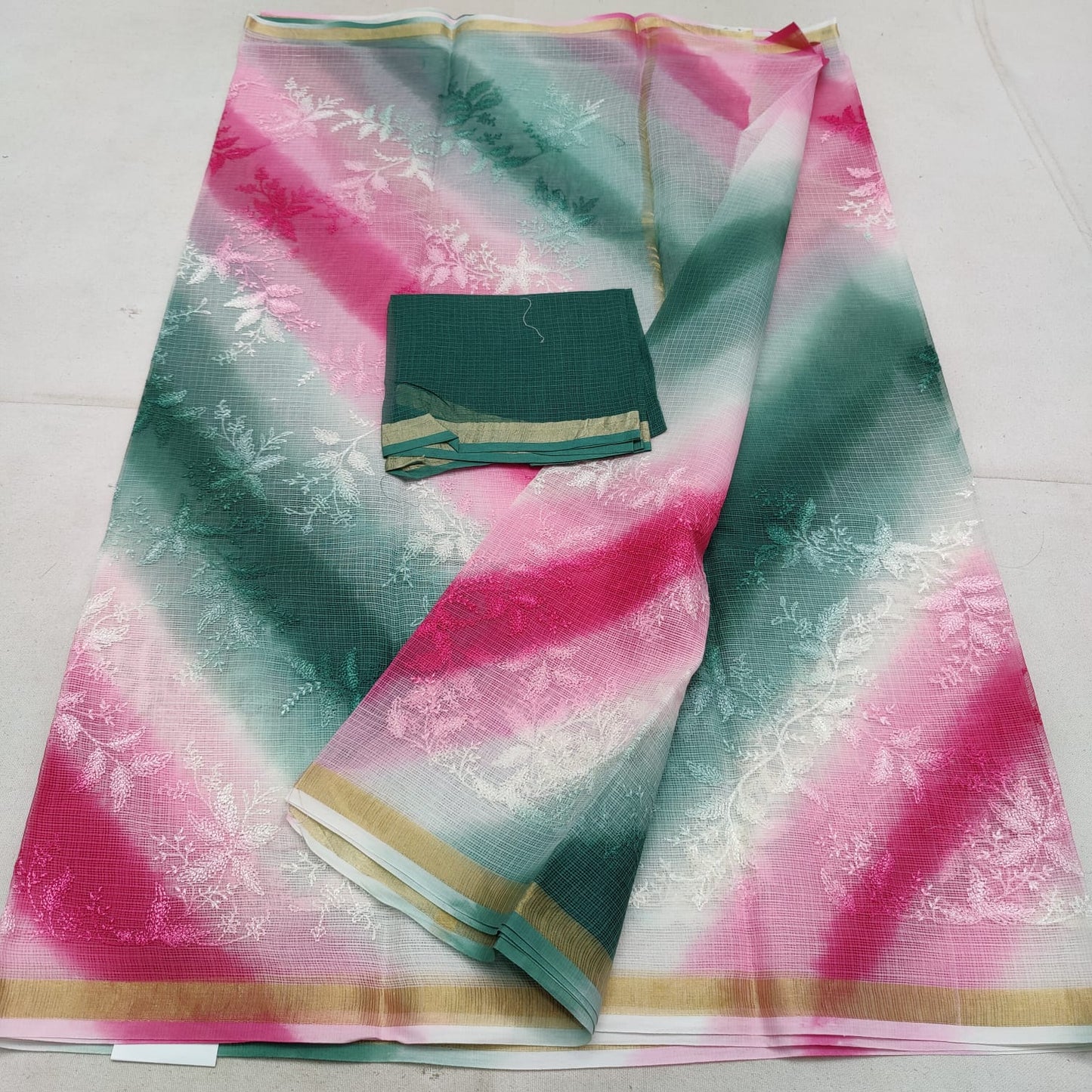 Pure cotton kota weaving & self embroidery & multidye saree