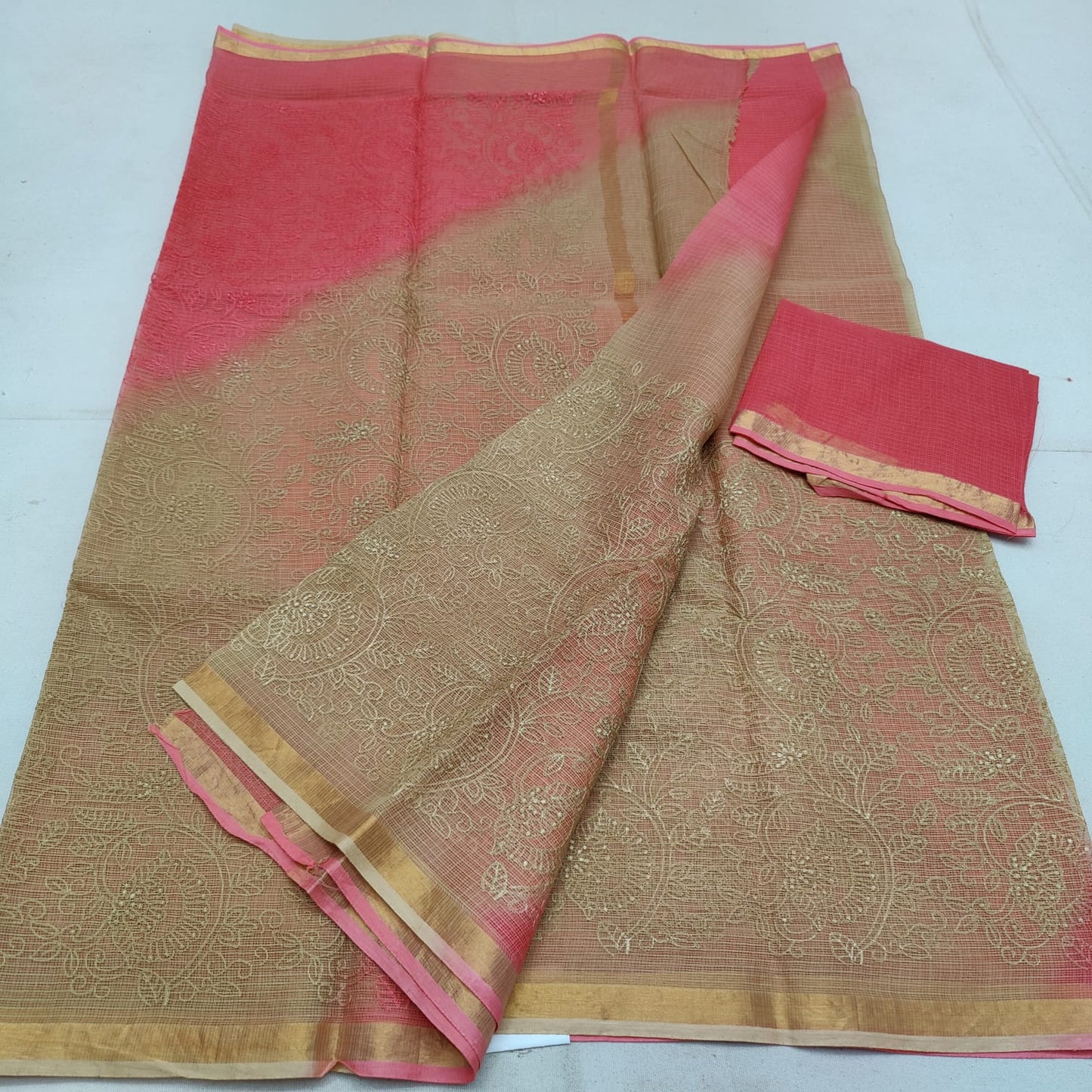 Pure cotton kota weaving & self embroidery & multidye saree