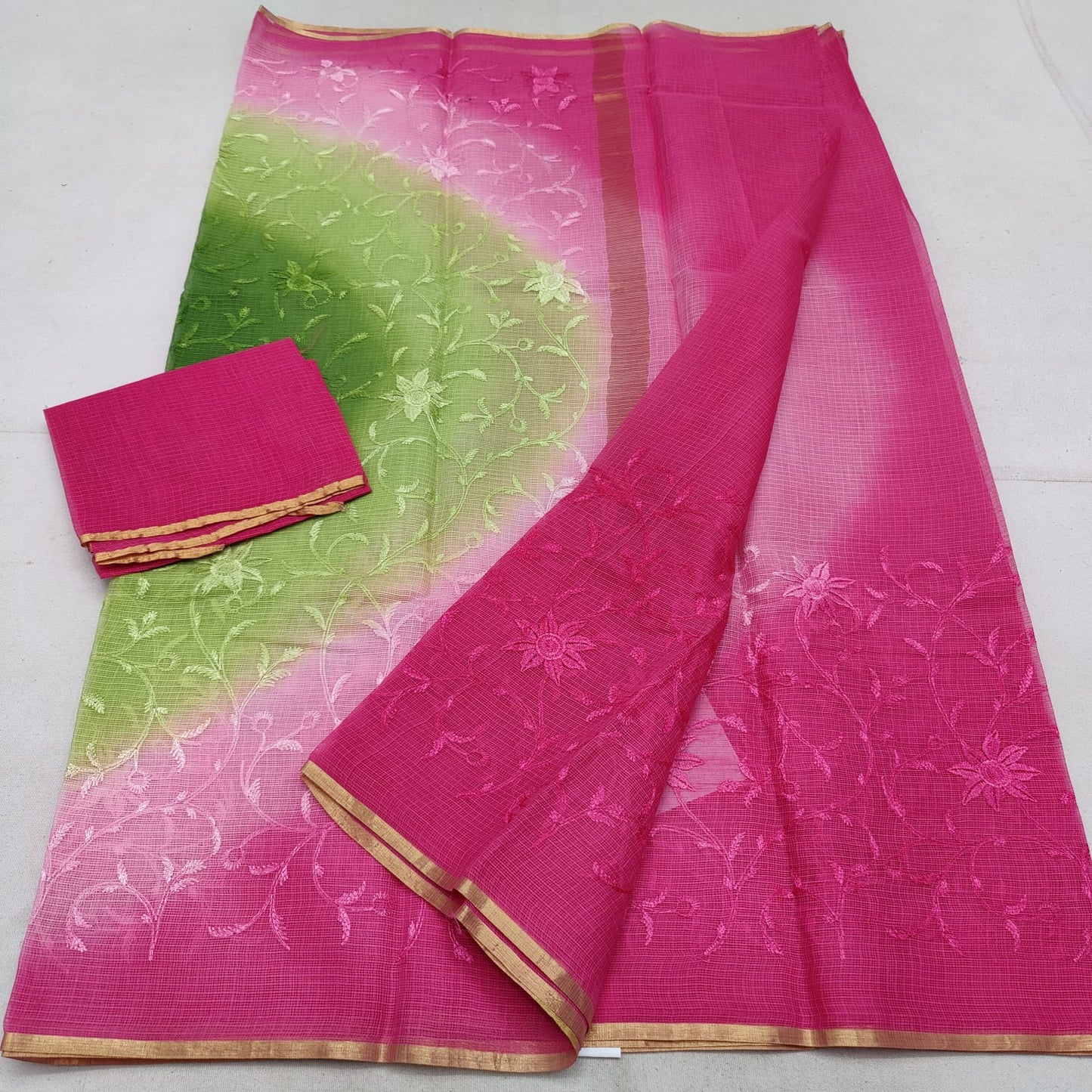 Pure cotton kota weaving & self embroidery & multidye saree
