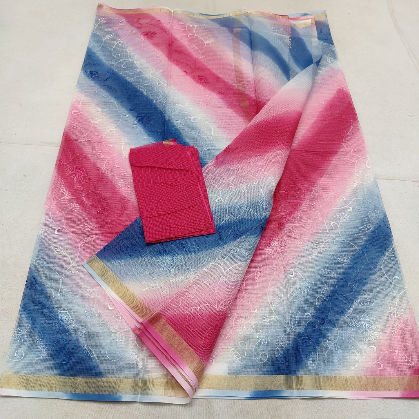 Pure cotton kota weaving & self embroidery & multidye saree