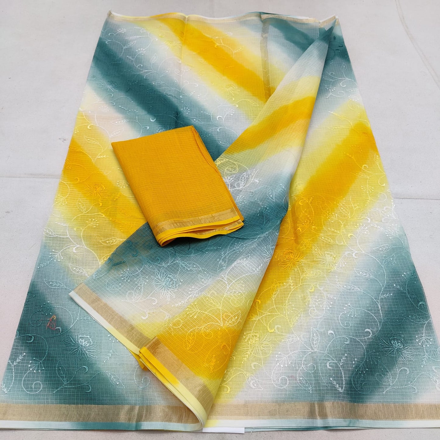 Pure cotton kota weaving & self embroidery & multidye saree