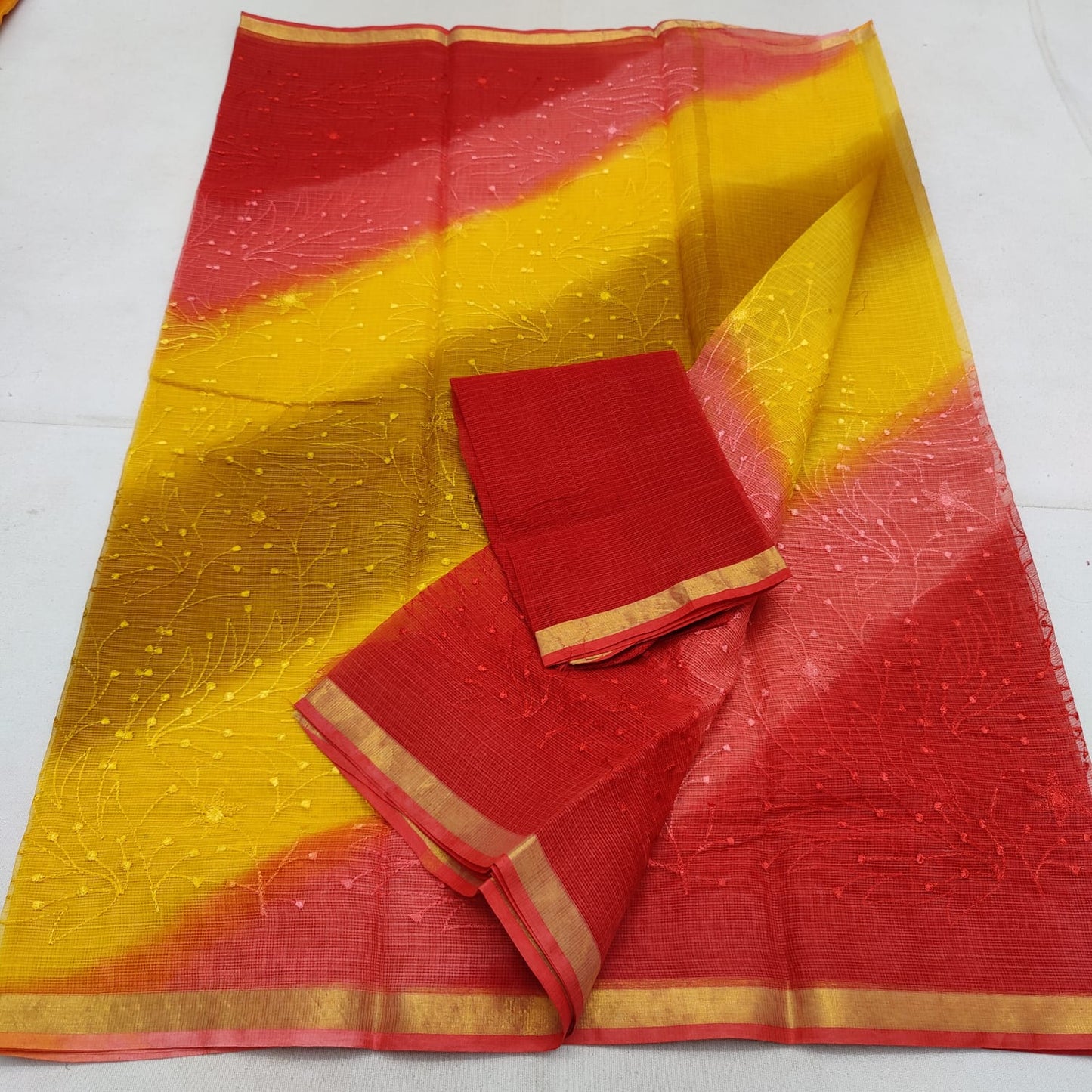 Pure cotton kota weaving & self embroidery & multidye saree
