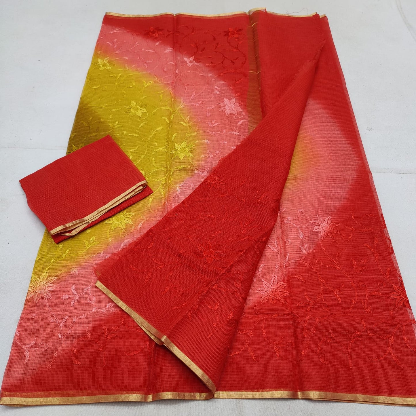 Pure cotton kota weaving & self embroidery & multidye saree