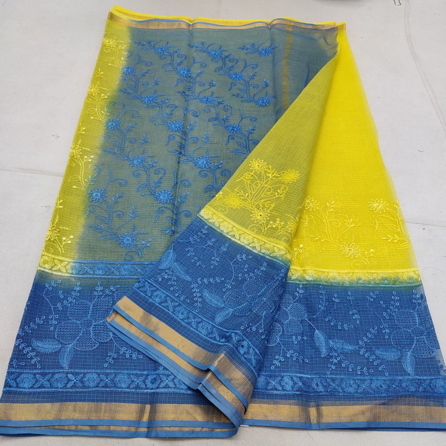 Pure cotton kota weaving & self embroidery & multidye saree