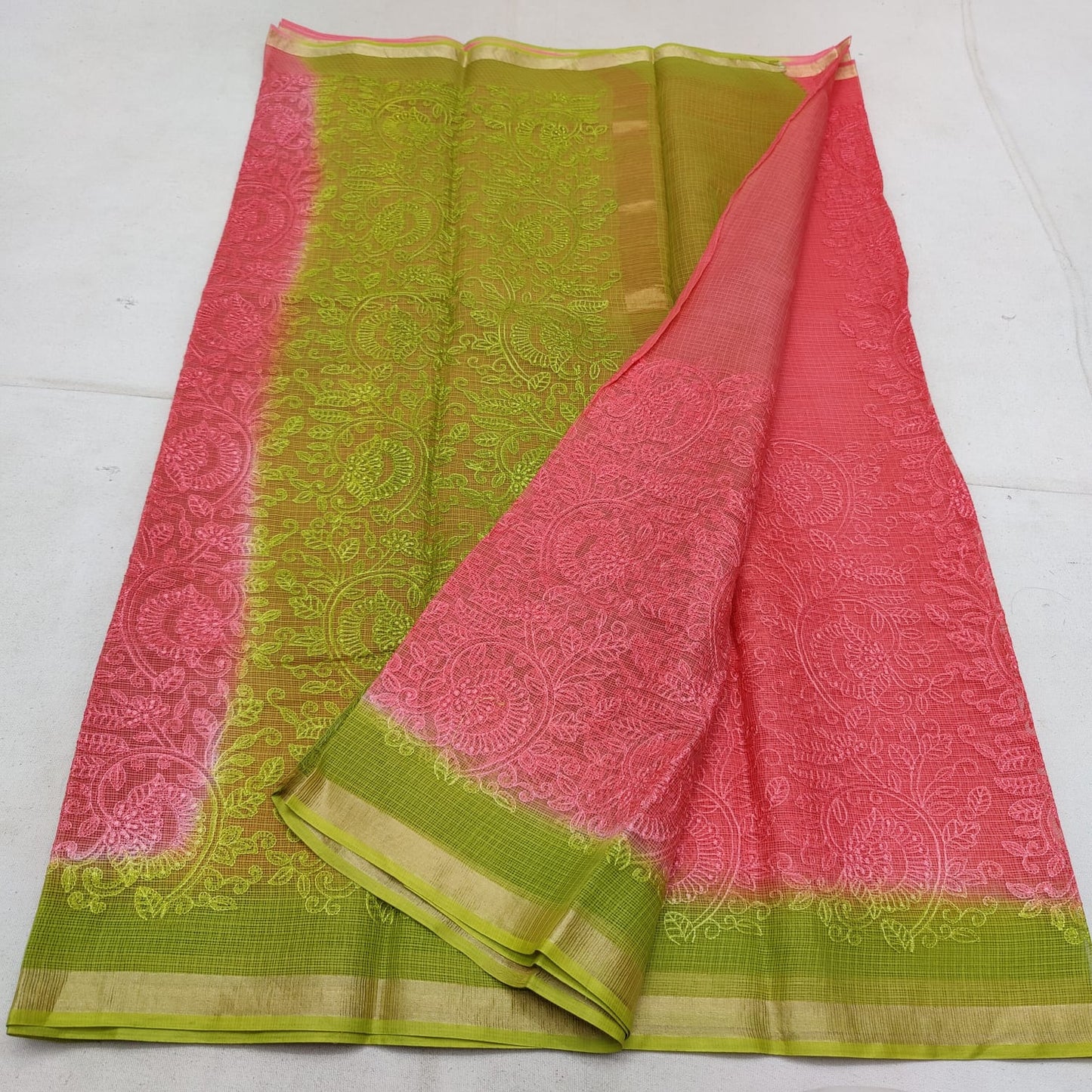 Pure cotton kota weaving & self embroidery & multidye saree