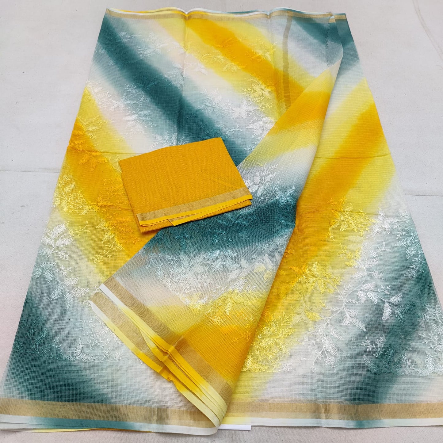 Pure cotton kota weaving & self embroidery & multidye saree