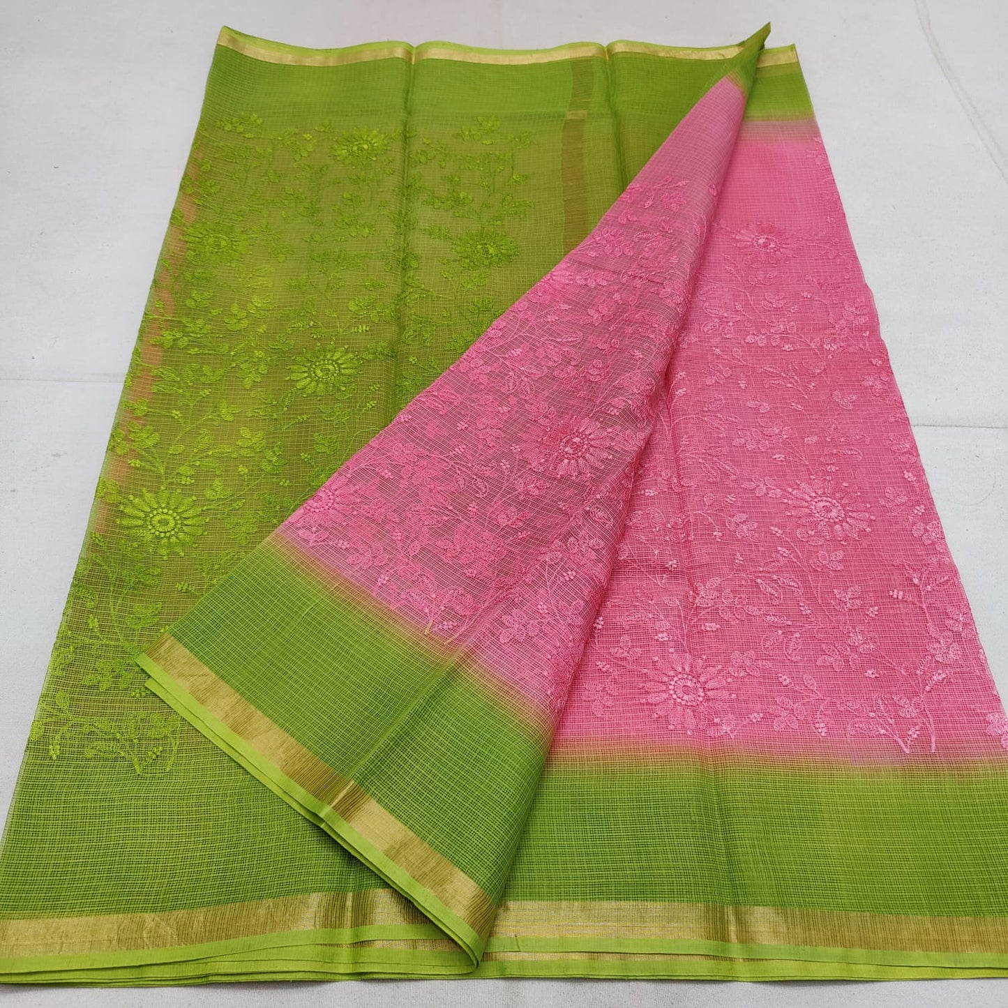Pure cotton kota weaving & self embroidery & multidye saree