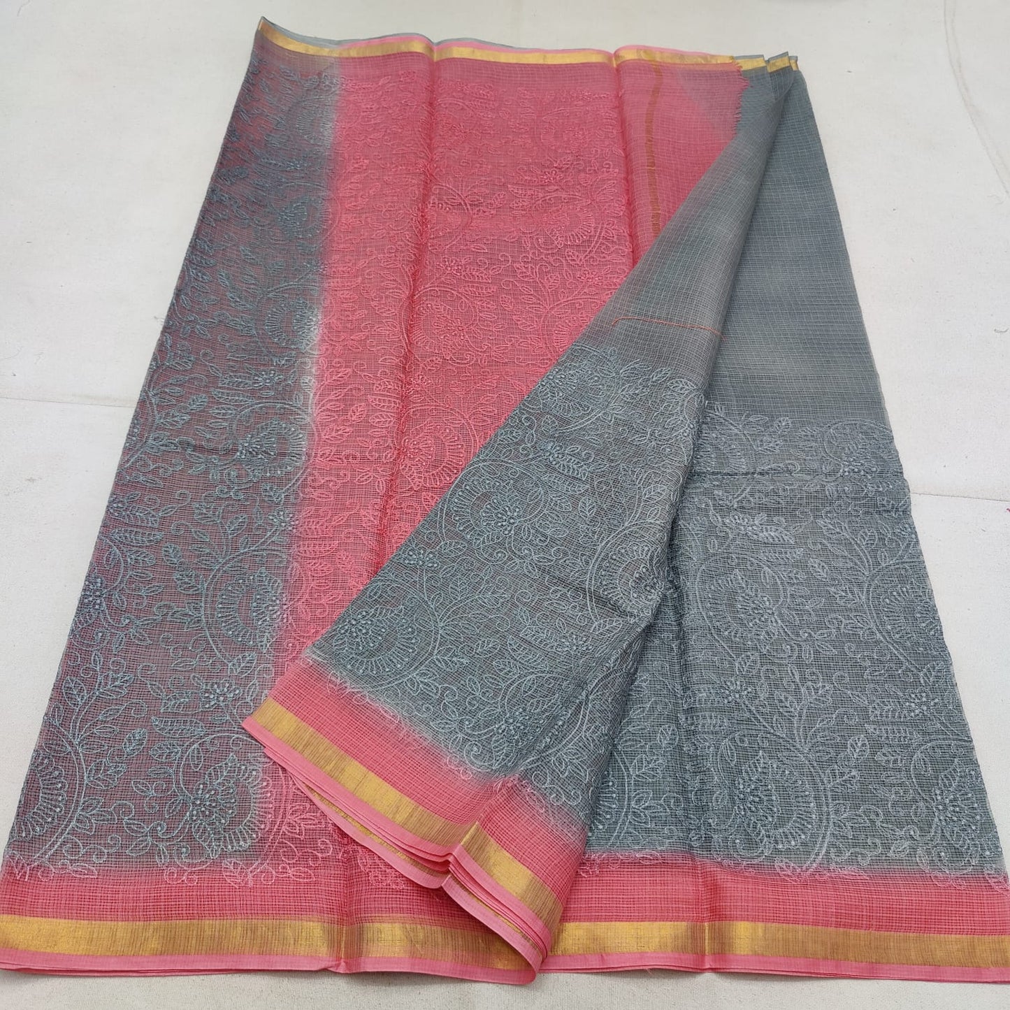 Pure cotton kota weaving & self embroidery & multidye saree