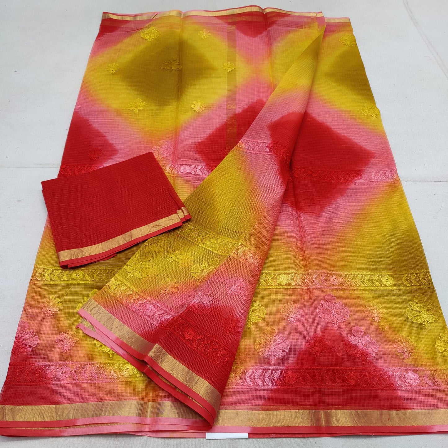 Pure cotton kota weaving & self embroidery & multidye saree