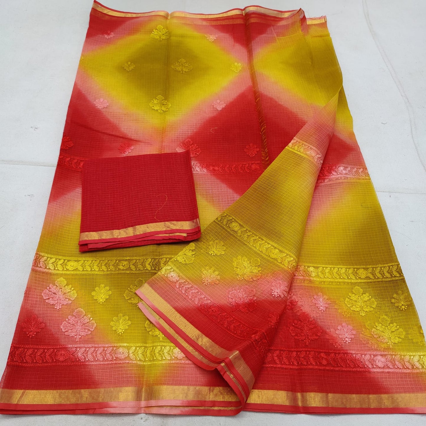 Pure cotton kota weaving & self embroidery & multidye saree