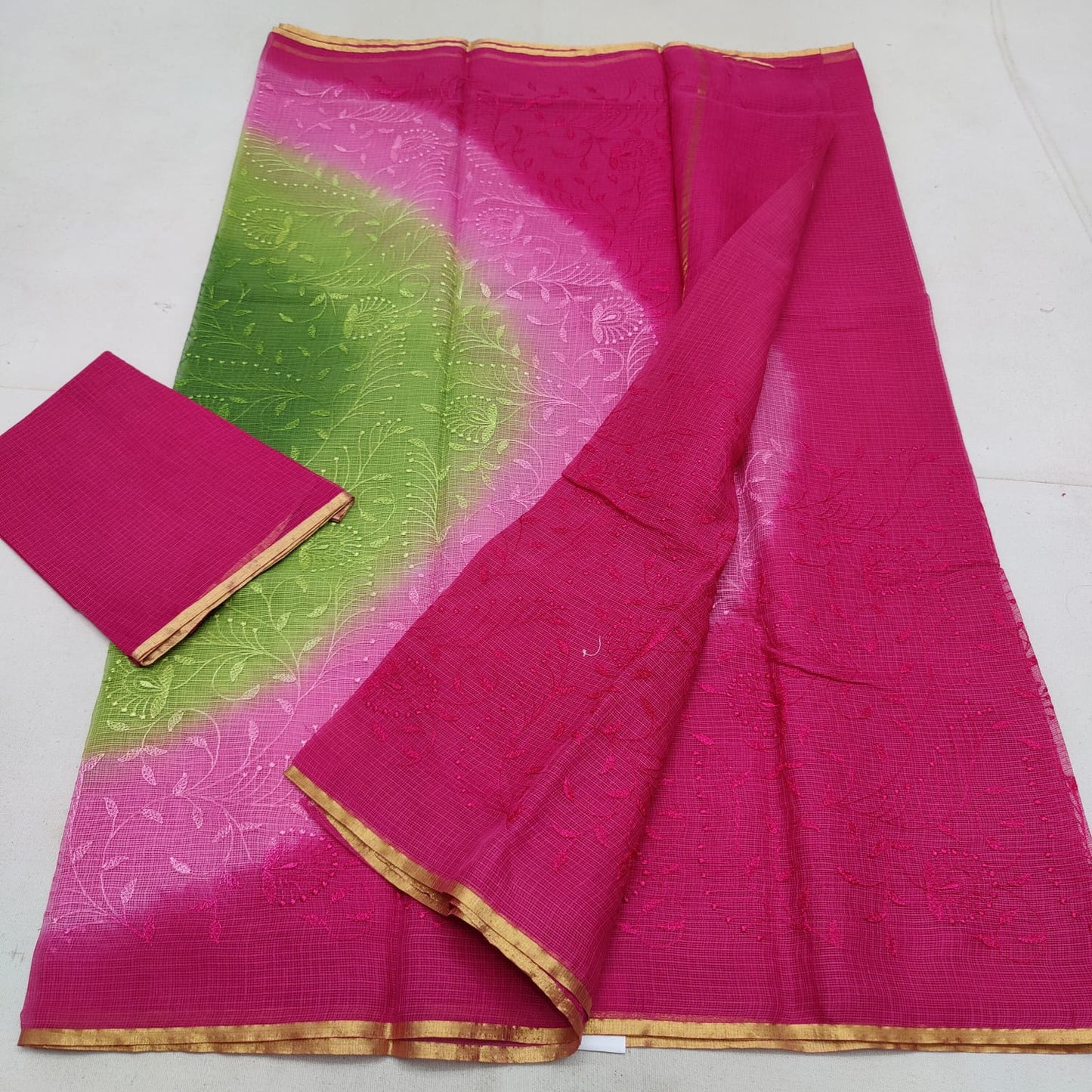 Pure cotton kota weaving & self embroidery & multidye saree