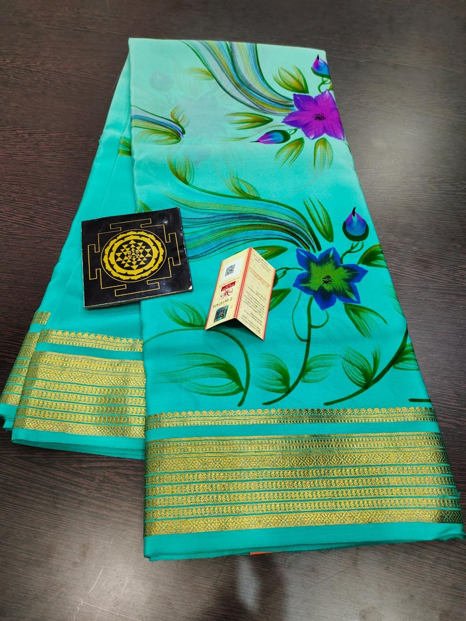 Pure floral shaded hand painted printed crepe mysore silk saree