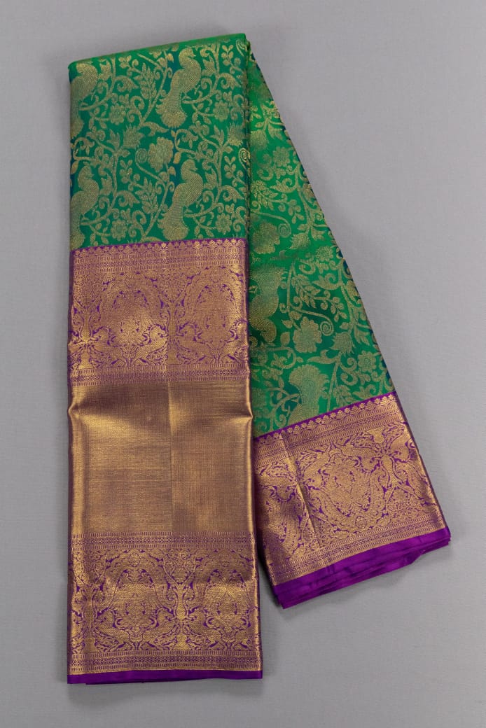 Pure Handloom Kanchipuram Peacock Green Silk Saree