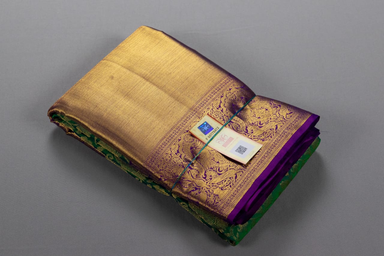 Pure Handloom Kanchipuram Peacock Green Silk Saree