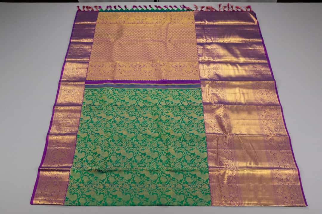 Pure Handloom Kanchipuram Peacock Green Silk Saree