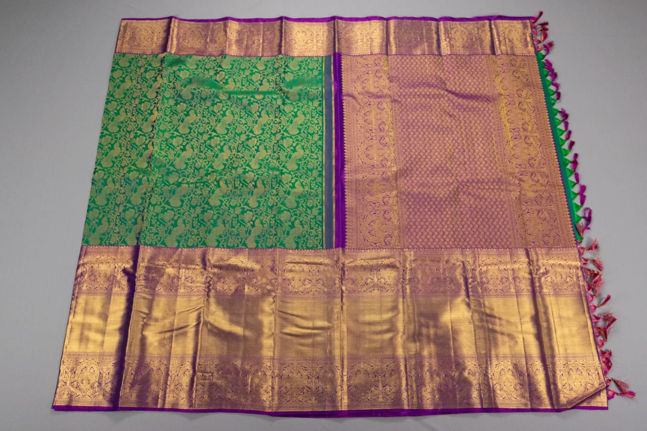 Pure Handloom Kanchipuram Peacock Green Silk Saree