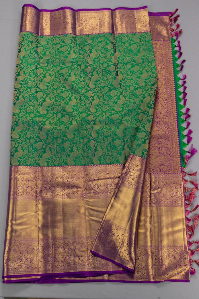 Pure Handloom Kanchipuram Peacock Green Silk Saree