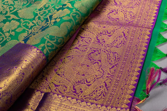 Pure Handloom Kanchipuram Peacock Green Silk Saree