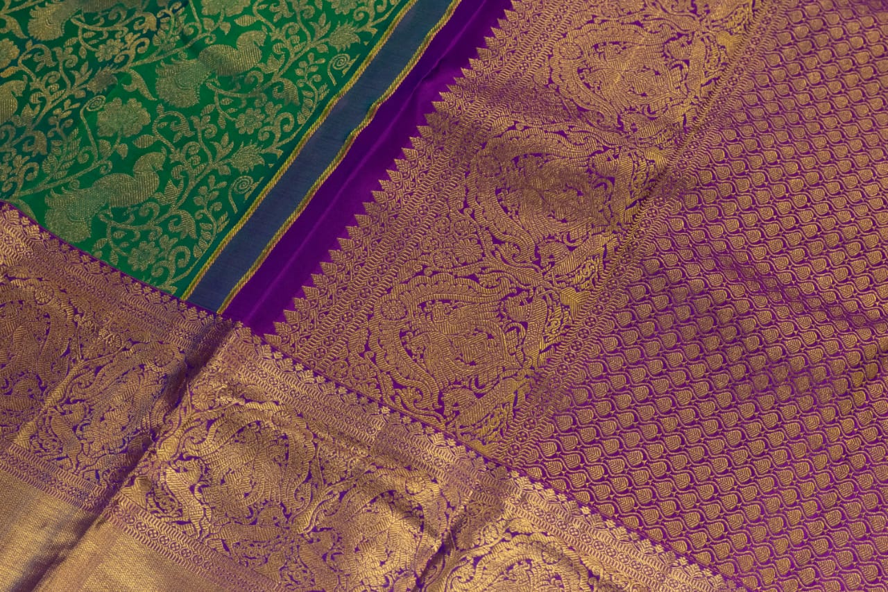 Pure Handloom Kanchipuram Peacock Green Silk Saree
