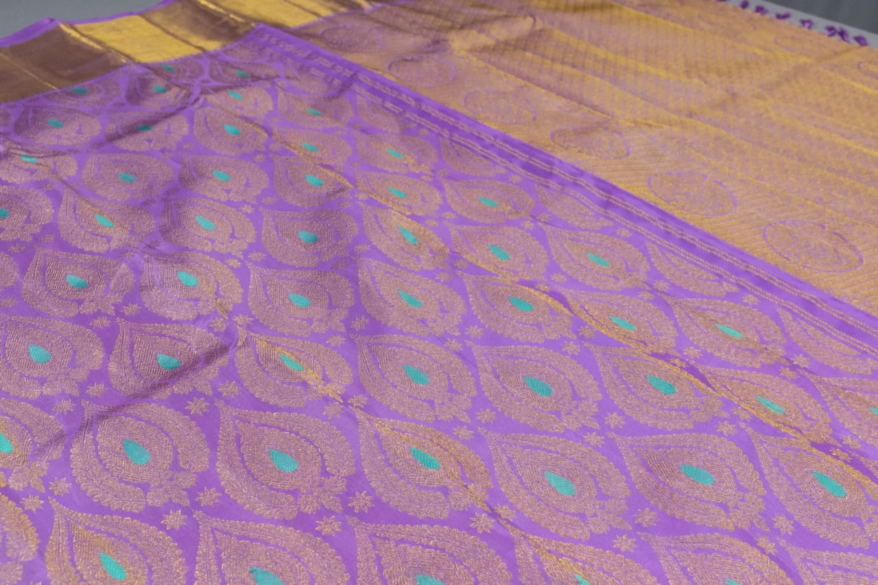 Pure Kanchipuram Handloom Light Lavender Colour Silk Saree