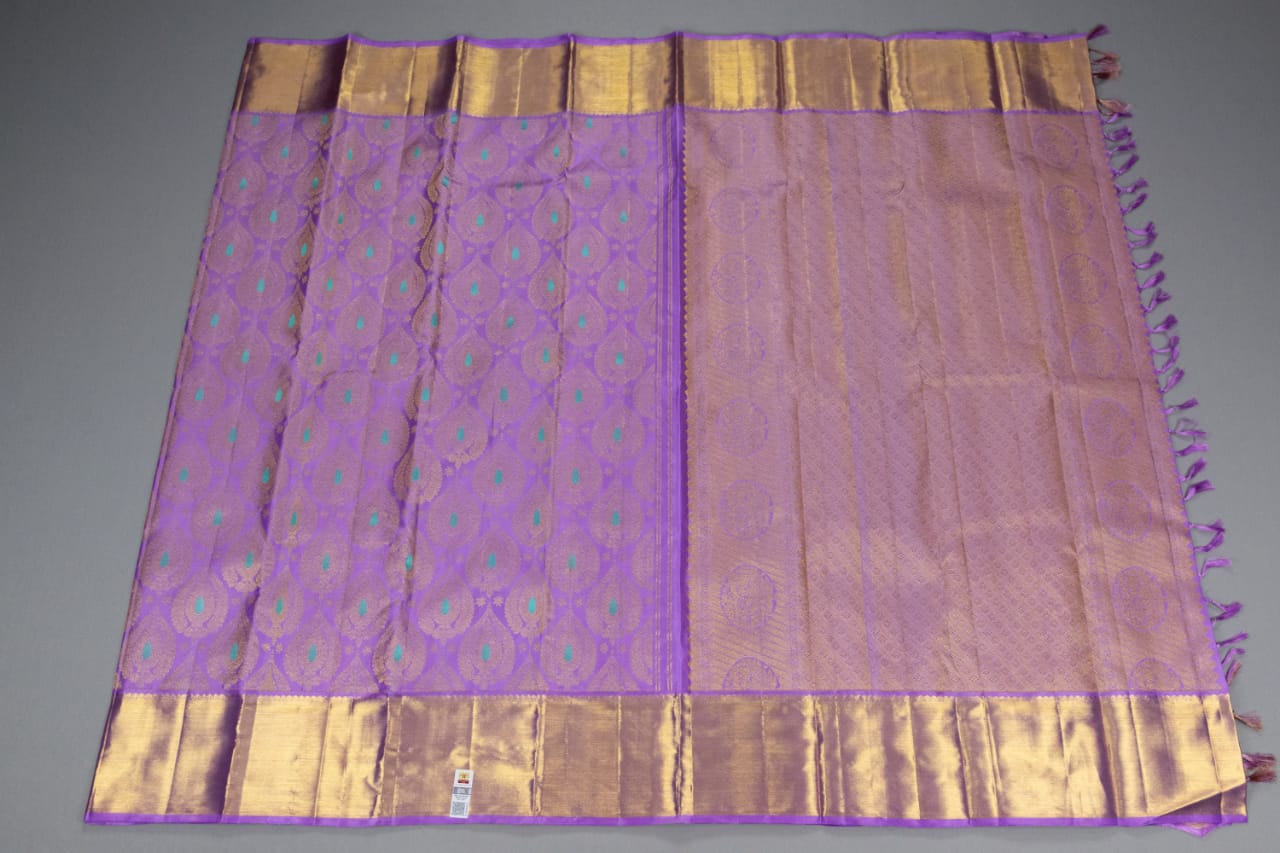 Pure Kanchipuram Handloom Light Lavender Colour Silk Saree