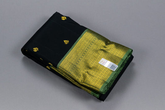 Pure Kanchipuram Black With Green Colour Silk Saree