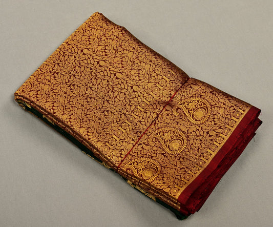 Pure Kanchipuram Bottle Green With Maroon Colour Silk Saree