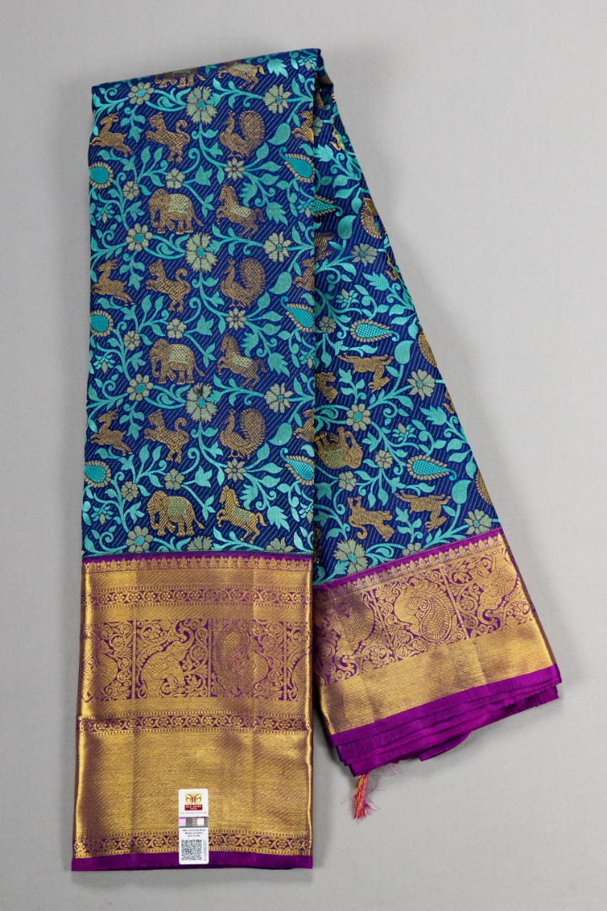 Pure Kanchipuram Handloom Dual Colour Silk Saree