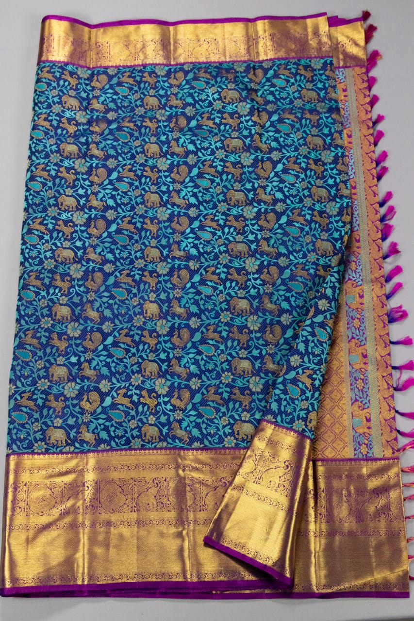 Pure Kanchipuram Handloom Dual Colour Silk Saree