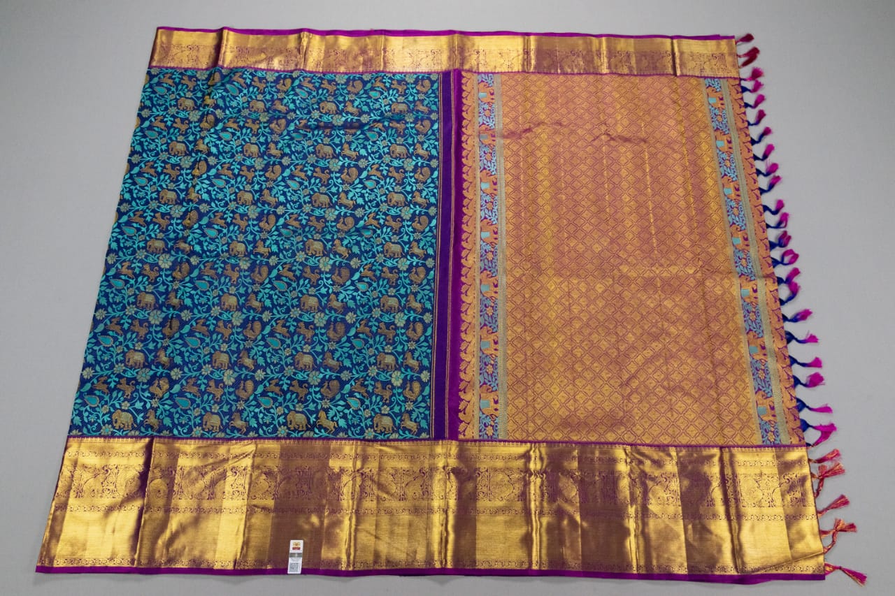 Pure Kanchipuram Handloom Dual Colour Silk Saree