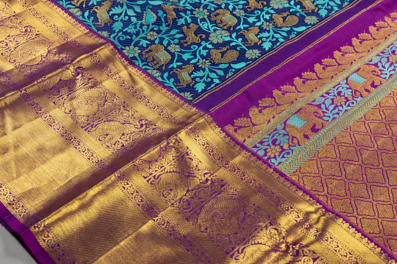 Pure Kanchipuram Handloom Dual Colour Silk Saree