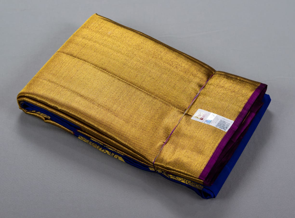Pure Kanchipuram Pepsi Blue With Meganta Color Silk Saree