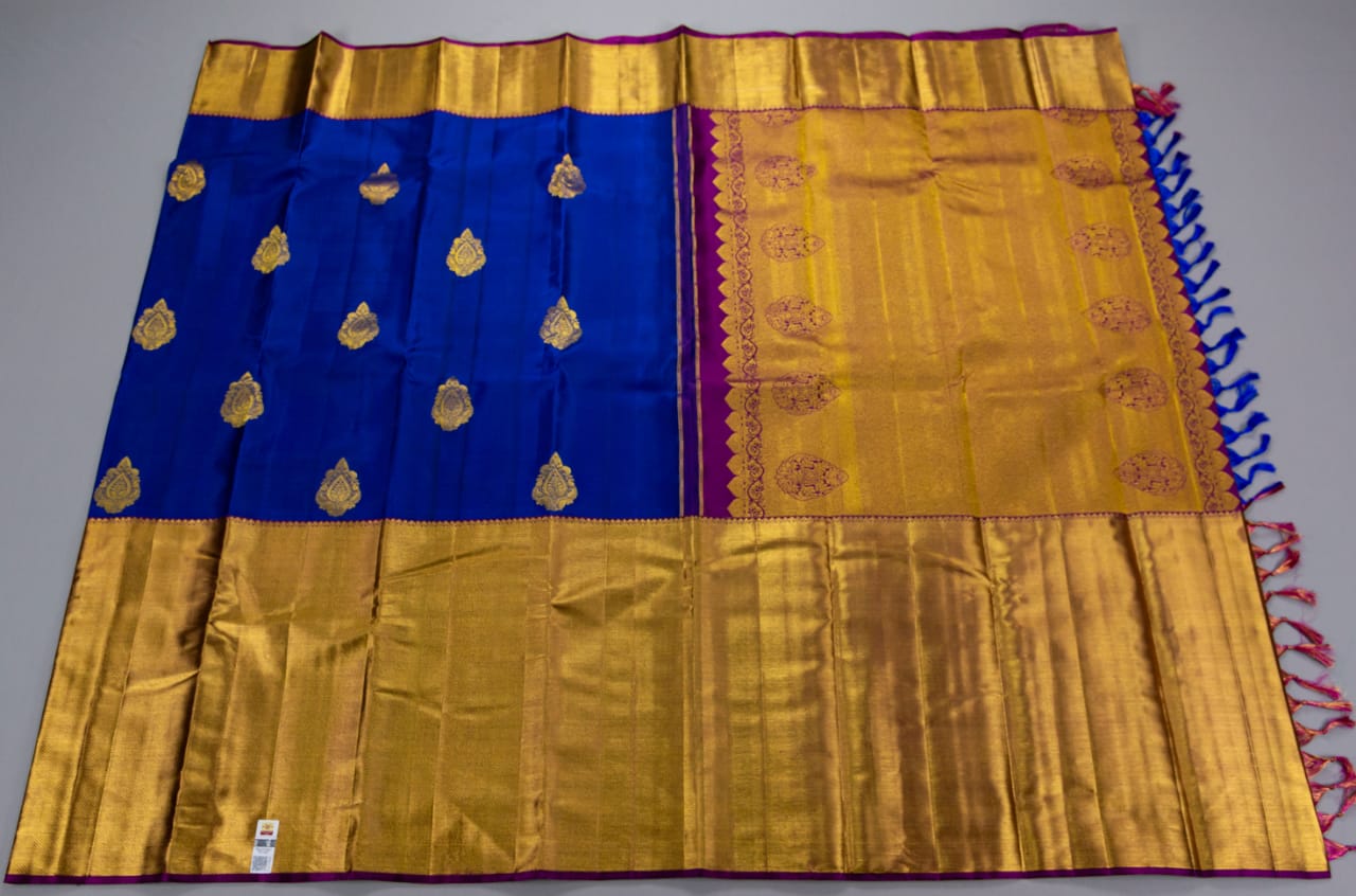 Pure Kanchipuram Pepsi Blue With Meganta Color Silk Saree