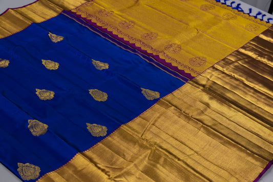 Pure Kanchipuram Pepsi Blue With Meganta Color Silk Saree