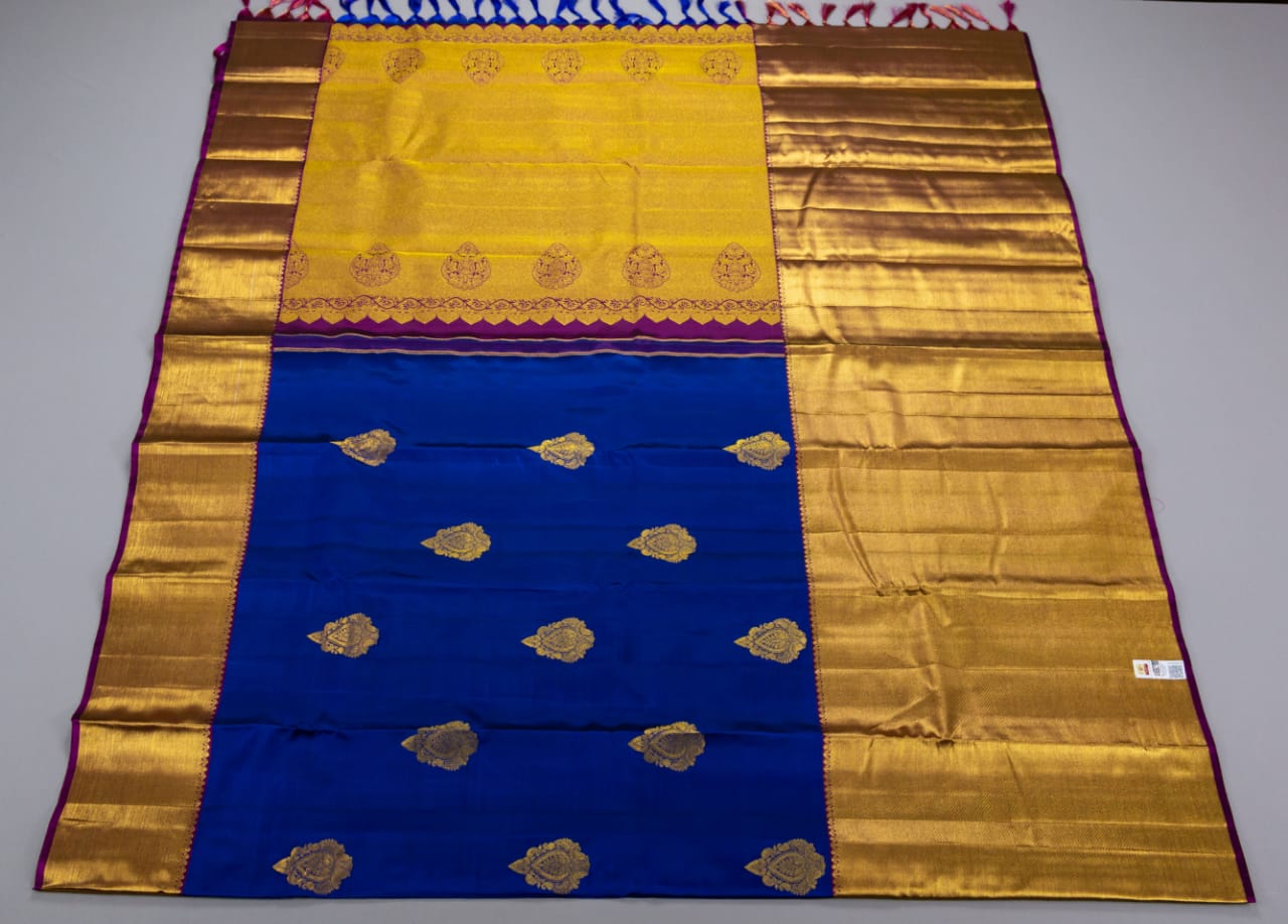 Pure Kanchipuram Pepsi Blue With Meganta Color Silk Saree