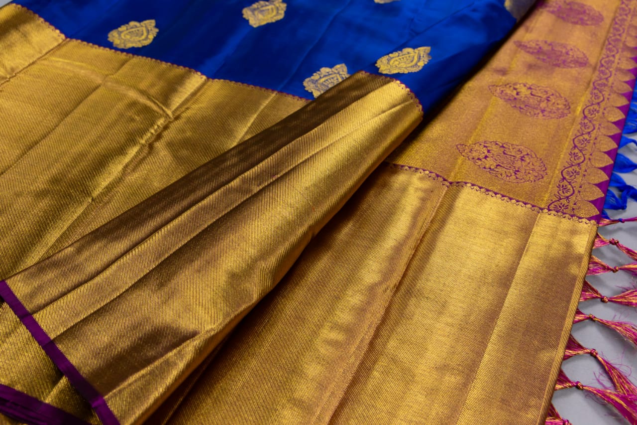 Pure Kanchipuram Pepsi Blue With Meganta Color Silk Saree