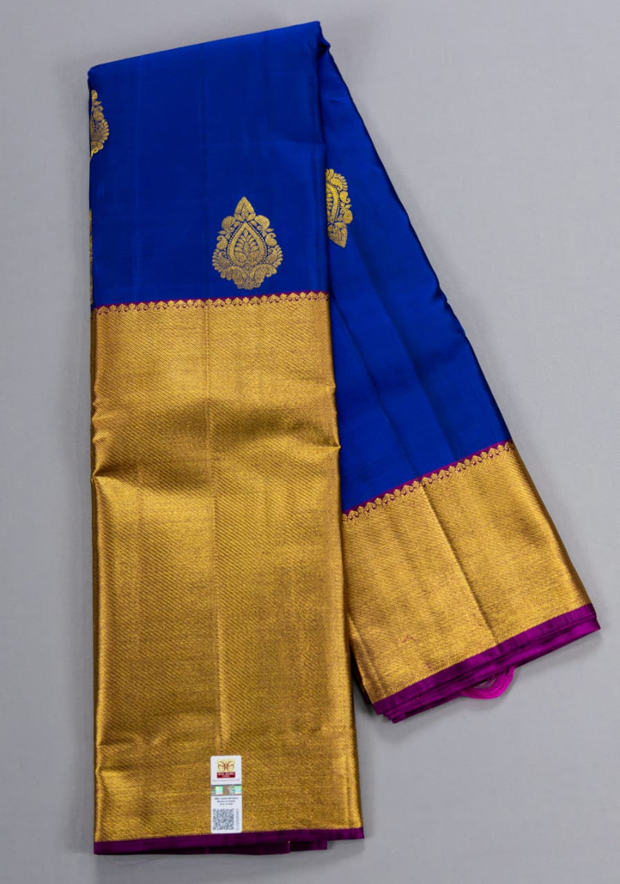 Pure Kanchipuram Pepsi Blue With Meganta Color Silk Saree