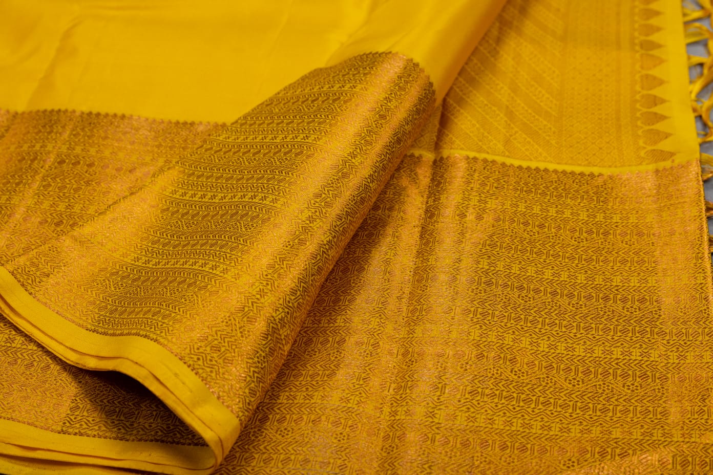 Pure Kanchipuram Yellow Colour Silk Plain Saree
