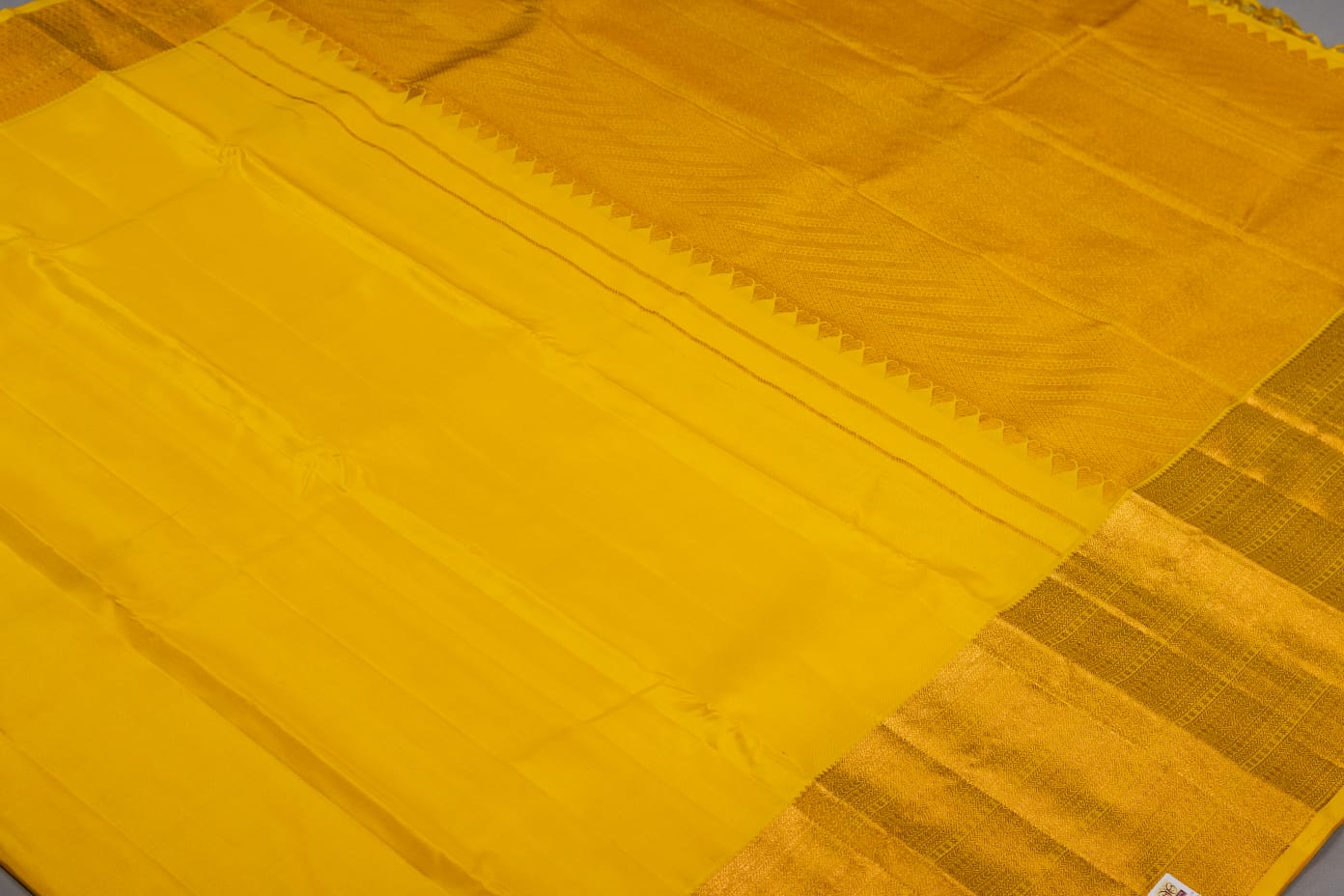 Pure Kanchipuram Yellow Colour Silk Plain Saree