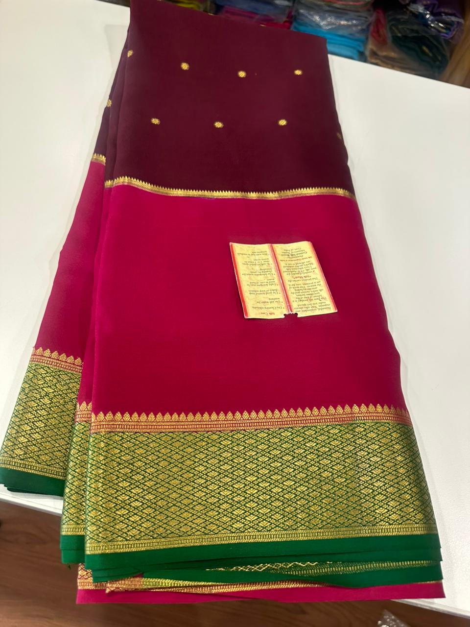 Pure mysore crepe silk zari butta woven saree